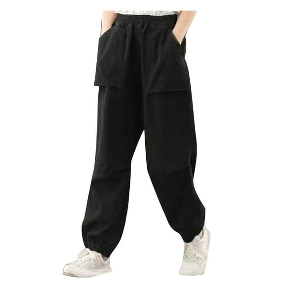 AherBiu Cotton Linen Pants for Women High Waisted Summer Casual Cinch Bottom Trousers with Multi Pockets