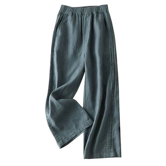 AherBiu Cotton Linen Pants for Women Lightweight Straight Leg Summer Casual High Waisted Lounge Trousers
