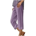 thumbnail image 1 of AherBiu Capri Linen Pants for Women Straight Leg High Waisted Lightweight Summer Casual Capris Slacks with Pockets, 1 of 6