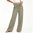 thumbnail image 1 of AherBiu Cotton Linen Pants for Women Lightweight Wide Leg High Waisted Summer Casual Loose Trousers with Pockets, 1 of 8