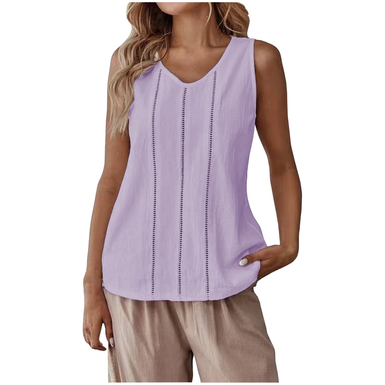 Patchwork Cotton Tank Top For Women Breathable Summer Essential Lightweight Linen Blend main image 1