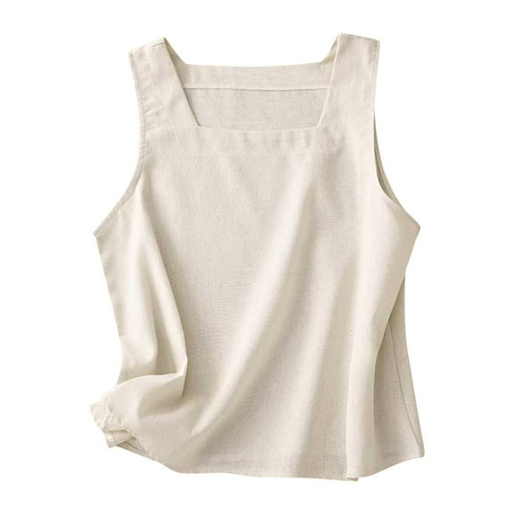 AherBiu Cotton Linen Tank Tops for Women Sleeveless Square Neck Summer Lightweight Basic Tees Shirts