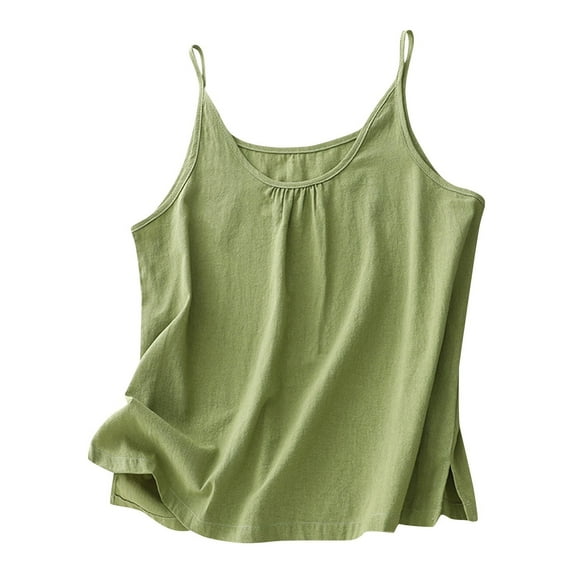 AherBiu Cotton Linen Tank Tops for Women Spaghetti Strap V Neck Summer Casual Lightweight Camisole Shirts