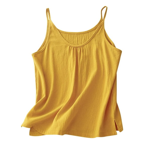 AherBiu Cotton Linen Tank Tops for Women Spaghetti Strap V Neck Summer Casual Lightweight Camisole Shirts