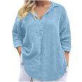 thumbnail image 1 of AherBiu Cotton Linen Tops for Women Lightweight Quarter Button Lapel V Neck Long Sleeve Shirts Blouse, 1 of 6