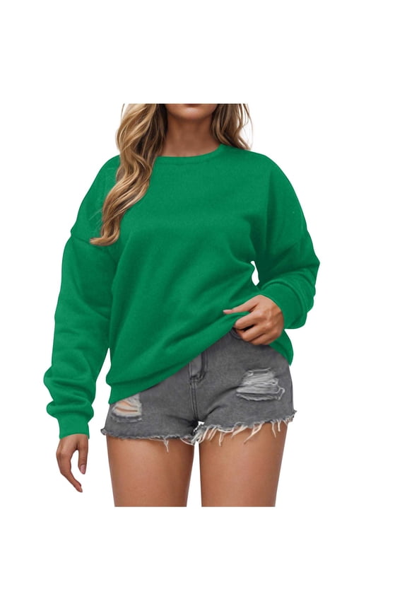 Crew Neck Sweatshirts for Women Pullover Long Sleeve Tops Solid Color Casual Fitted Sweatshirt