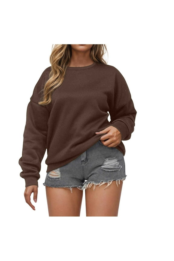 Crew Neck Sweatshirts for Women Pullover Long Sleeve Tops Solid Color Casual Fitted Sweatshirt