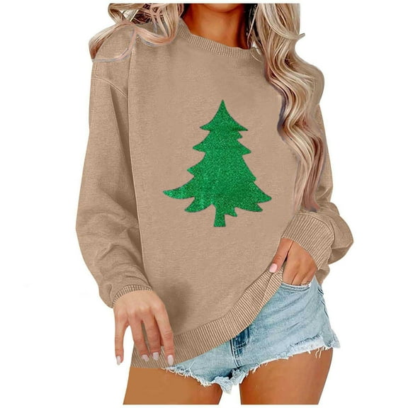 AherBiu Crewneck Sweatshirt for Women Christmas Tree Graphic Long Sleeve Tops Pullover Oversized Sweatshirts