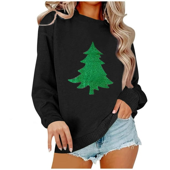 AherBiu Crewneck Sweatshirt for Women Christmas Tree Graphic Long Sleeve Tops Pullover Oversized Sweatshirts