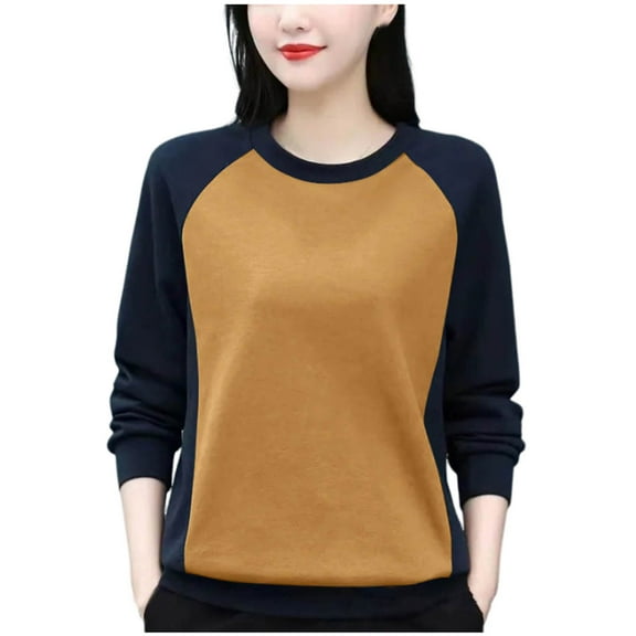 AherBiu Crewneck Sweatshirt for Women Color Blocked Long Sleeve Tops Fuzzy Warm Pullover Winter Clothes