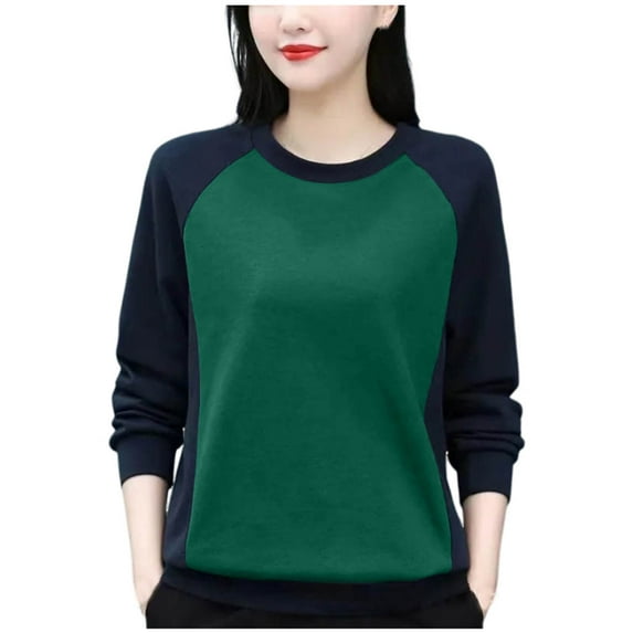 AherBiu Crewneck Sweatshirt for Women Color Blocked Long Sleeve Tops Fuzzy Warm Pullover Winter Clothes