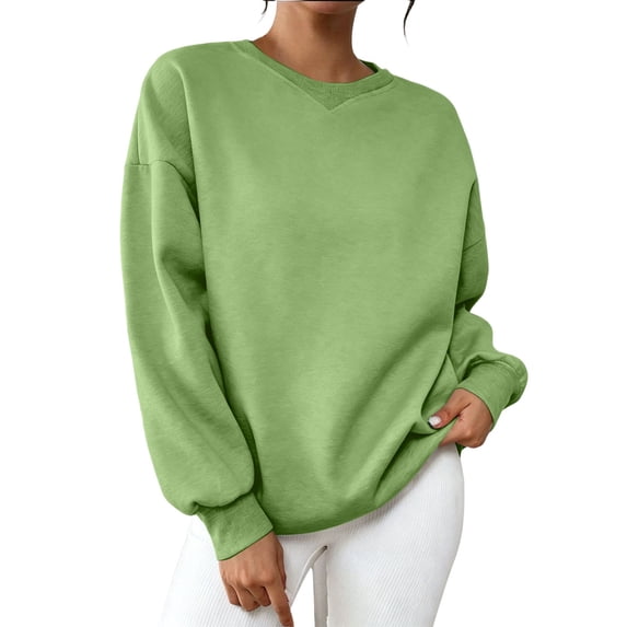 AherBiu Crewneck Sweatshirt for Women Oversized Drop Shoulder Long Sleeve Lightfleece Lined Pullover Casual Long Sleeve Tops(X-Large,Green-01)