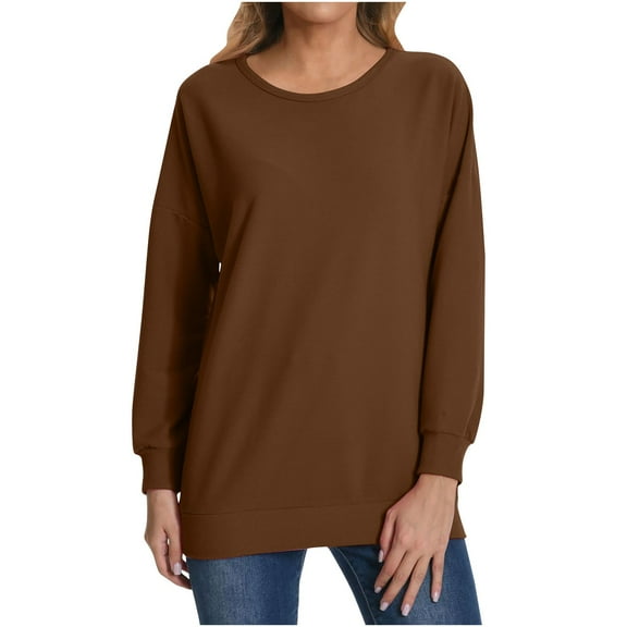 AherBiu Crewneck Sweatshirts for Women Long Sleeve Drop Shoulder Fall Casual Loose Basic Pullover Tops