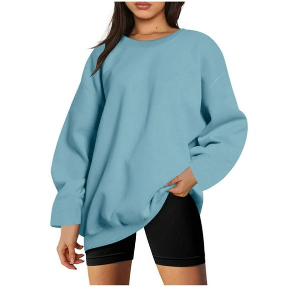 AherBiu Crewneck Sweatshirts for Women Oversized Fleece Lined Drop Shoulder Long Sleeve Pullover Tops