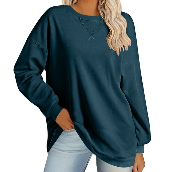 AherBiu Crewneck Sweatshirts for Women Oversized Pullover Drop Shoulder Casual Loose Long Sleeve Tops