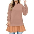 thumbnail image 1 of AherBiu Crewneck Sweatshirts for Women Ruffle Patchwork Long Sleeve Casual Loose Pullover Tops, 1 of 6