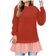 thumbnail image 1 of AherBiu Crewneck Sweatshirts for Women Ruffle Patchwork Long Sleeve Casual Loose Pullover Tops, 1 of 6