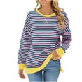 thumbnail image 1 of AherBiu Crewneck Sweatshirts for Women Striped Long Sleeve Slit Oversized Pullover Fall Casual Loose Tops, 1 of 7