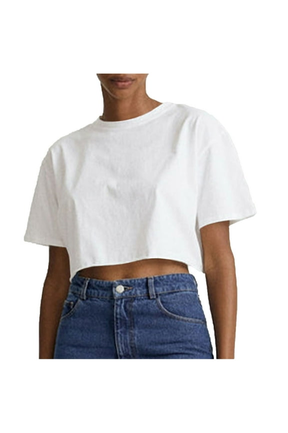 Crop Tops for Women Drop Shoulder Short Sleeve Crewneck Solid Color Basic T Shirts Loose Tees
