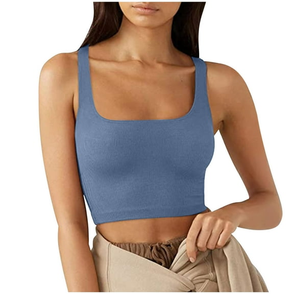 AherBiu Crop Tops for Women Going out Tops Ribble Knitted Square Neck Slim Fitted Summer Tanks Camisole Top