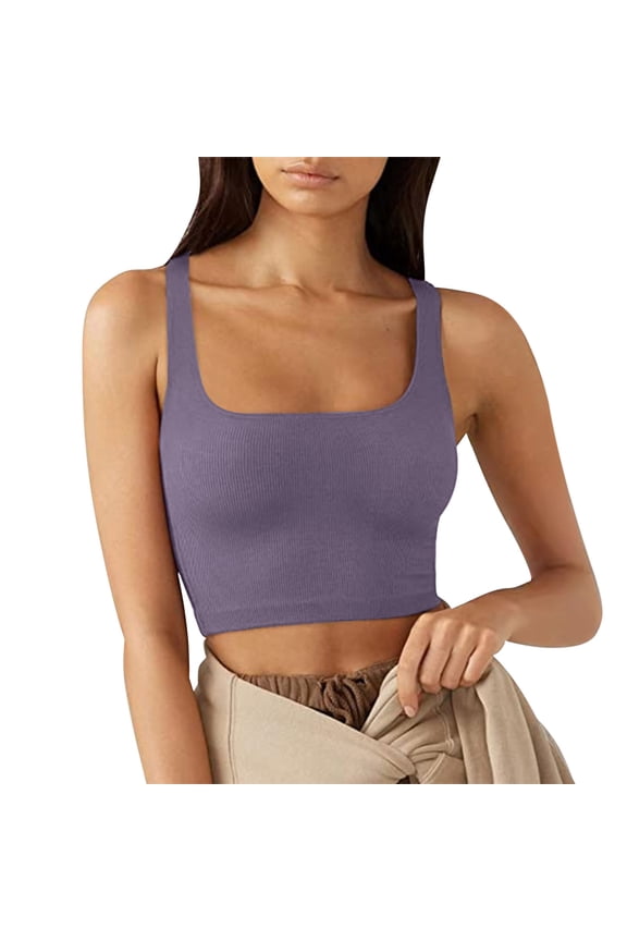Crop Tops for Women Going out Tops Ribble Knitted Square Neck Slim Fitted Summer Tanks Camisole Top