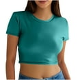thumbnail image 1 of AherBiu Crop Tops for Women Going out Tops Short Sleeve Crewneck Comfy Tees Summer Stretch Tshirts, 1 of 7