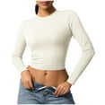 thumbnail image 1 of AherBiu Crop Tops for Women Long Sleeve Crewneck Stretch Slim Fitted Basic Layer T Shirt Cute Plain Tees, 1 of 7