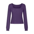 thumbnail image 1 of AherBiu Crop Tops for Women Long Sleeve Square Neck Going out Tops Stretchy Basic Layer Shirts Blouse, 1 of 4