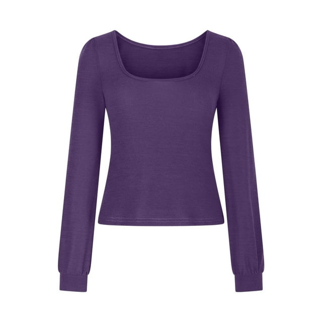 AherBiu Crop Tops for Women Long Sleeve Square Neck Going out Tops Stretchy Basic Layer Shirts Blouse