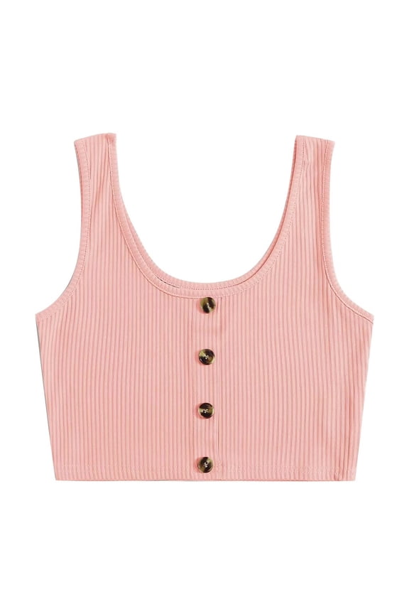 Crop Tops for Women Ribbed Tank Top Sleeveless Button Scoop Neck Going out Tops for Women