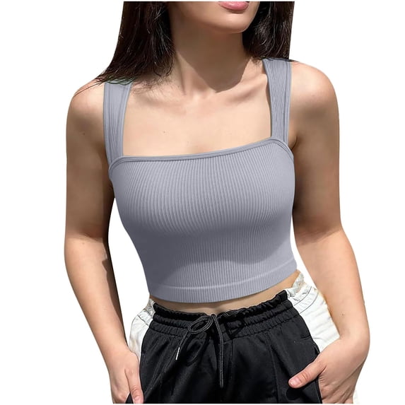 AherBiu Crop Tops for Women Ribbed Tank Top Wide Strap Going out Tops Square Neck Basic Cami Shirts