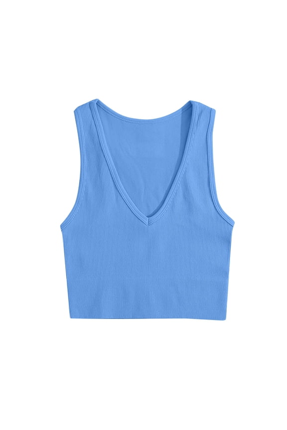 Crop Tops for Women Ribbed Tank Tops Deep V Neck Tees Stretchy Slim Going out Tops Shirts