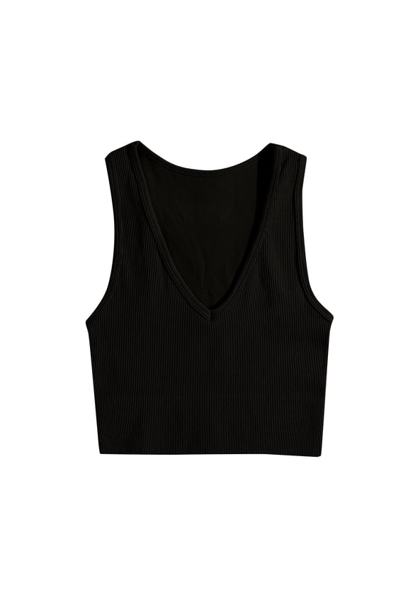 Crop Tops for Women Ribbed Tank Tops Deep V Neck Tees Stretchy Slim Going out Tops Shirts