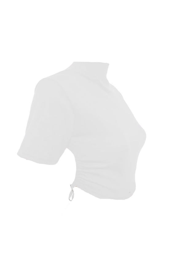 Crop Tops for Women Short Sleeve Backless Slim Fitted Turtleneck Side Drawstring Going out Tops Cute Shirts