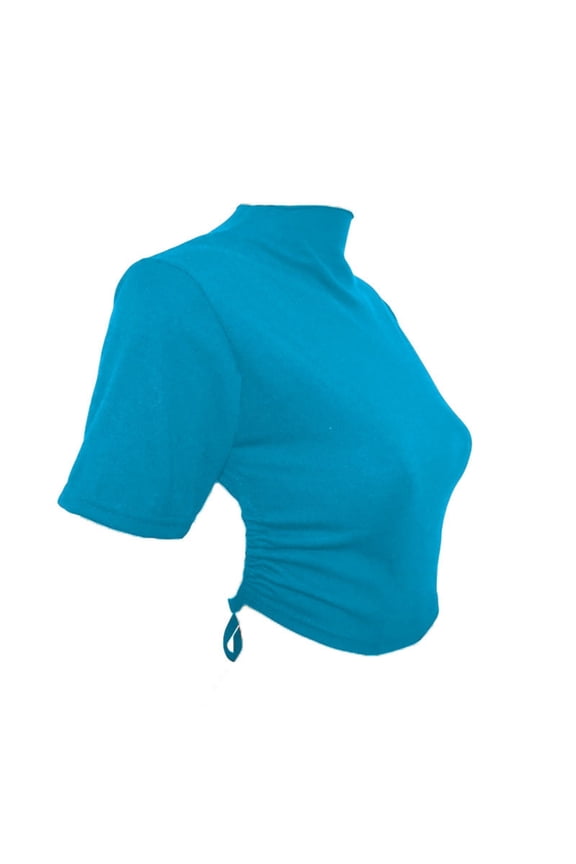 Crop Tops for Women Short Sleeve Backless Slim Fitted Turtleneck Side Drawstring Going out Tops Cute Shirts