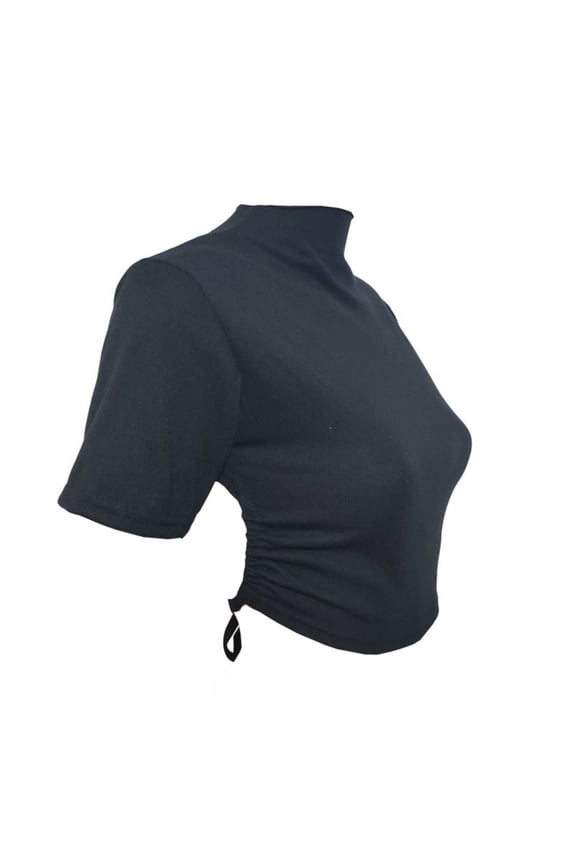 Crop Tops for Women Short Sleeve Backless Slim Fitted Turtleneck Side Drawstring Going out Tops Cute Shirts