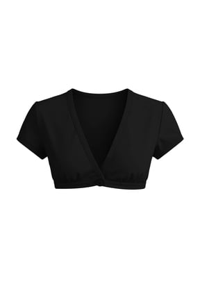 Crop Tops for Women Short Sleeve Button Open Front Deep V Neck Slim Fitted Cute Shirt Blouse