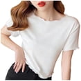 thumbnail image 1 of AherBiu Crop Tops for Women Slim Fitted Stretch Crewneck Cute Shirts Short Sleeve Summer Basic Layer Undershirt White,X-Large, 1 of 5