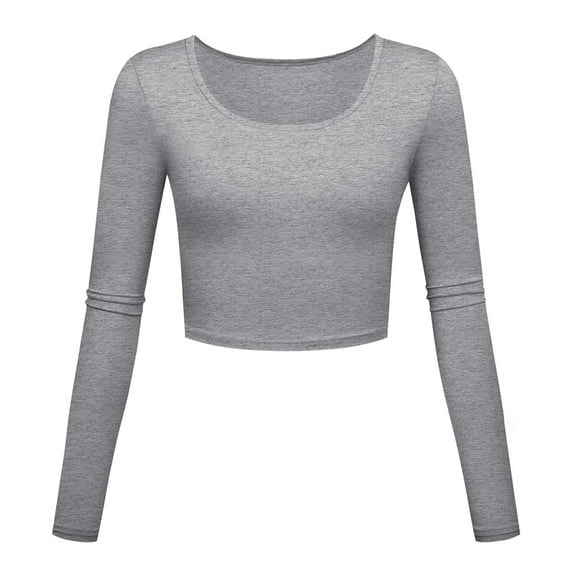 AherBiu Crop Tops for Women Slim Workout Top T Shirt Long Sleeve Crewneck Pullover Athletic Blouse