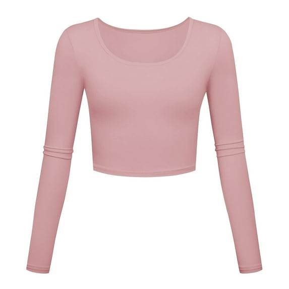 AherBiu Crop Tops for Women Slim Workout Top T Shirt Long Sleeve Crewneck Pullover Athletic Blouse
