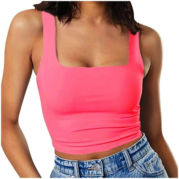 AherBiu Crop Tops for Women Square Neck Sleeveless T Shirt Comfy Stretch Going out Tops for Women Camisole Tees