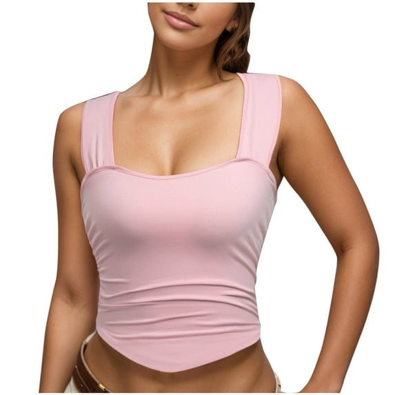 AherBiu Crop Tops for Women Square Neck Wide Strap Low Cut Tank Top Stretch Comfy Basic Layer Top Tees Shirts Camisole