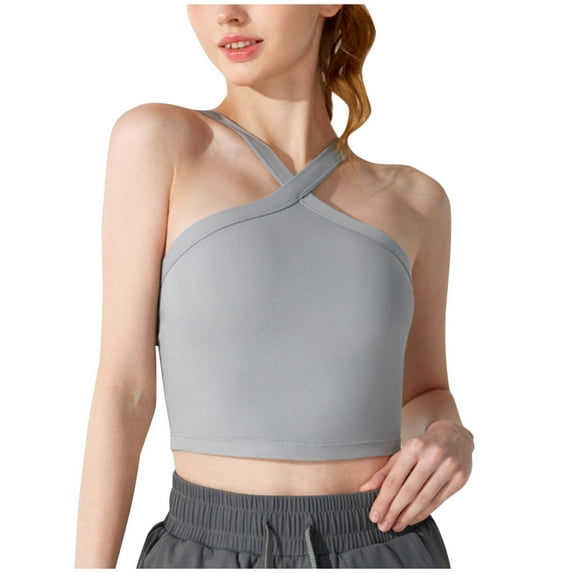AherBiu Crop Tops for Women Workout Tank Top Crossover Halter V Neck off Shoulder Sleeveless Yoga Cami Shirts