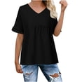 thumbnail image 1 of AherBiu Cute Tops for Women V Neck Short Sleeve Summer Casual Loose Beach Wear Boho Shirts Blouse Solid Color, 1 of 6