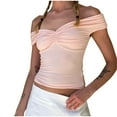 thumbnail image 1 of AherBiu Cute Tops for Women off Shoulder Low Cut Cropped Slim Fitted Stretch Going out Tops Shirts, 1 of 7