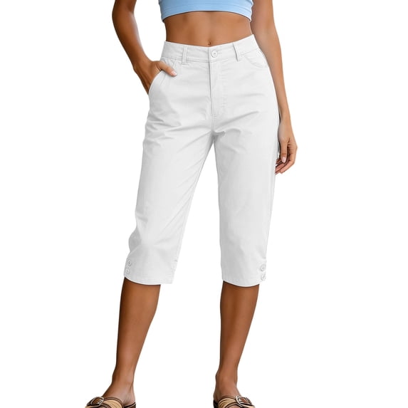AherBiu Dress Capri Pants for Women Straight Leg Business Casual Fitted Mid Rise Work Capris with Pockets