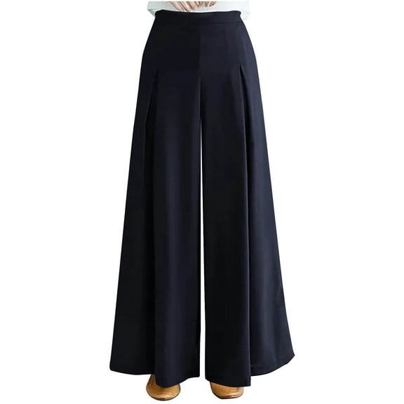 AherBiu Dress Pants for Women Wide Leg Business Casual Loose Office Ladies Chiffon Work Trousers