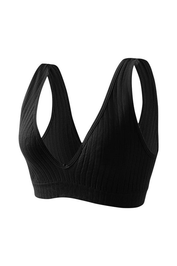 Everyday Bra for Women Ribbed Deep V Neck Cami Shirts Wide Strap Comfort Yoga Bralette