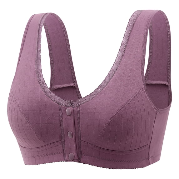 AherBiu Everyday Bras for Seniors Women Button Front Closure Full Coverage Wide Strap Comfort Bralette