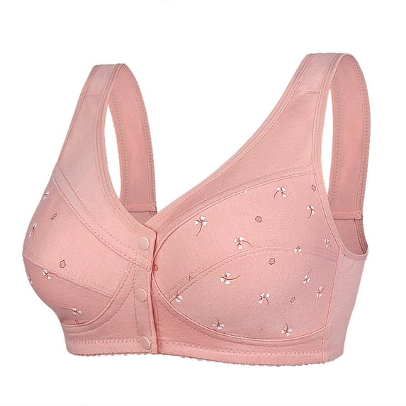 AherBiu Everyday Bras for Seniors Women Floral Full Coverage Button Front Closure Plus Size Comfort Wireless Bralette